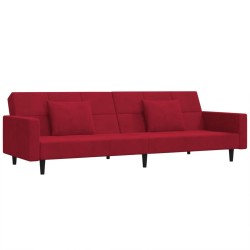 vidaXL Sofá cama de 2 plazas con dos almohadas terciopelo rojo tinto