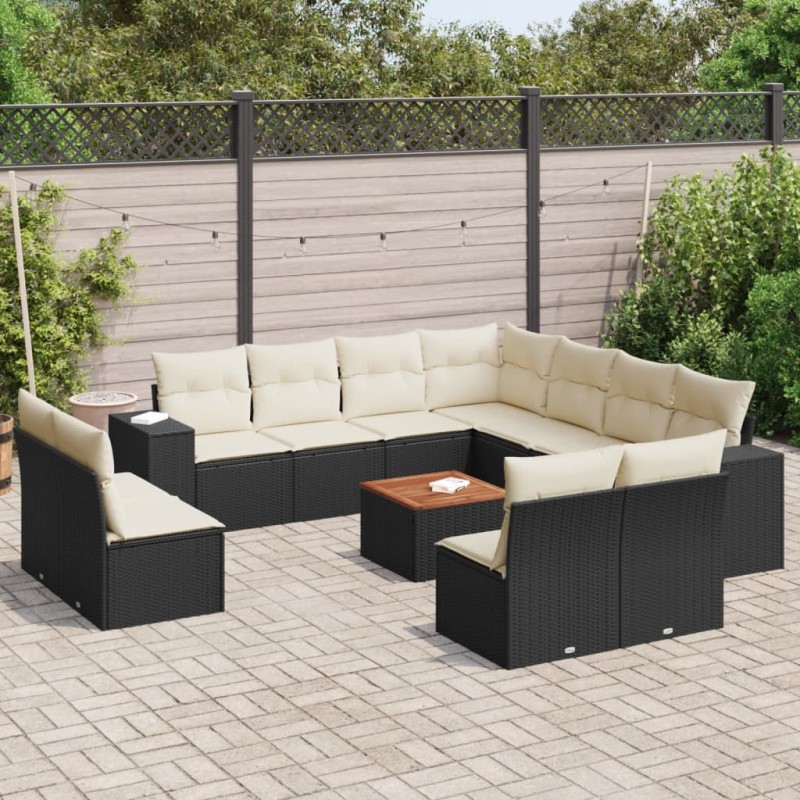 vidaXL Set de sofás de jardín 12 piezas cojines ratán sintético negro