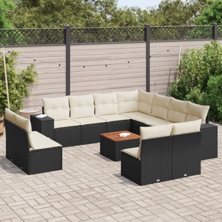 vidaXL Set de sofás de jardín 12 piezas cojines ratán sintético negro