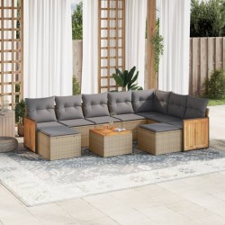 vidaXL Juego de sofás jardín con cojines beige 10 pzas ratán sintético