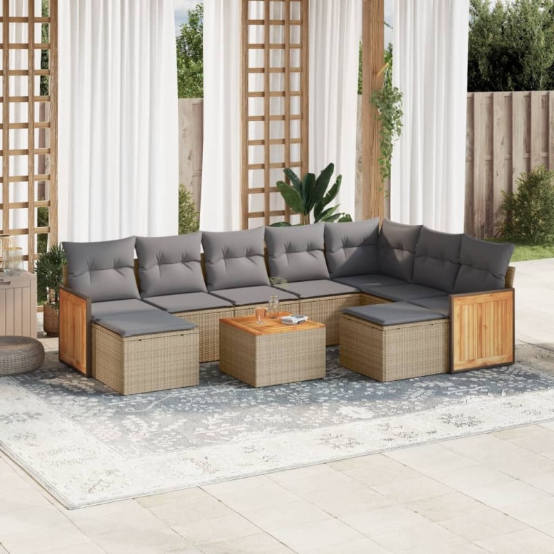 vidaXL Juego de sofás jardín con cojines beige 10 pzas ratán sintético vidaXL Juego de sofás jardín con cojines beige 10 pzas ratán sintético