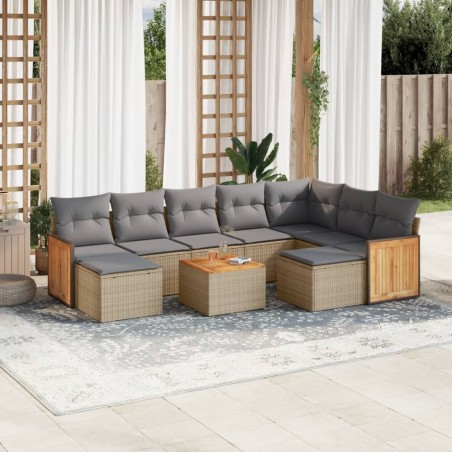 vidaXL Juego de sofás jardín con cojines beige 10 pzas ratán sintético