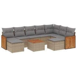 vidaXL Juego de sofás jardín con cojines beige 10 pzas ratán sintético
