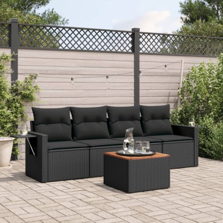 vidaXL Set de muebles de jardín 5 pzas y cojines ratán sintético negro