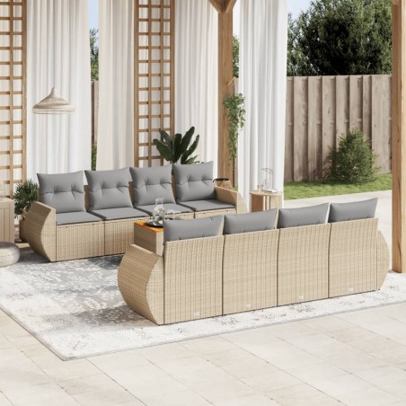 vidaXL Set de sofás de jardín 9 pzas con cojines ratán sintético beige