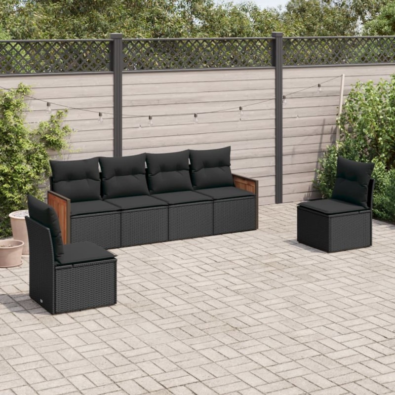 vidaXL Set de sofás de jardín 6 piezas y cojines ratán sintético negro vidaXL Set de sofás de jardín 6 piezas y cojines ratán sintético negro