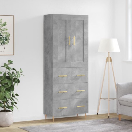 vidaXL Aparador alto madera contrachapada gris hormigón 69,5x34x180 cm