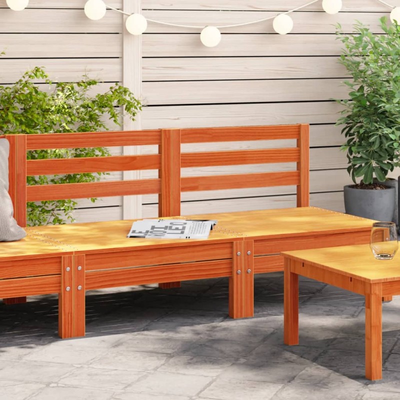 vidaXL Sofás de jardín sin reposabrazos 2 uds pino macizo marrón cera vidaXL Sofás de jardín sin reposabrazos 2 uds pino macizo marrón cera