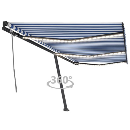 vidaXL Toldo manual retráctil con luz LED azul y blanco 600x350 cm
