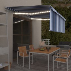vidaXL Toldo automático persiana LED sensor de viento azul blanco 4x3m 