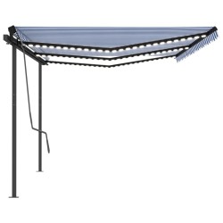 vidaXL Toldo retráctil manual con luz postes azul y blanco 6x3 m
