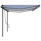 vidaXL Toldo retráctil manual con luz postes azul y blanco 6x3 m vidaXL Toldo retráctil manual con luz postes azul y blanco 6x3 m