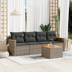 vidaXL Juego de sofás jardín con cojines 5 pzas ratán sintético gris