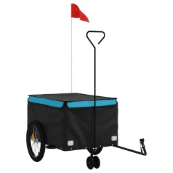 vidaXL Remolque para bicicleta hierro negro y azul 45 kg