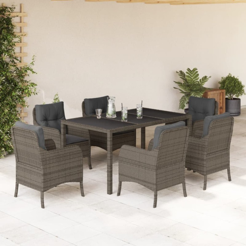 vidaXL Set comedor jardín 7 pzas y cojines ratán sintético gris vidaXL Set comedor jardín 7 pzas y cojines ratán sintético gris