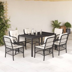 vidaXL Set de comedor de jardín 7 pzas y cojines ratán sintético negro