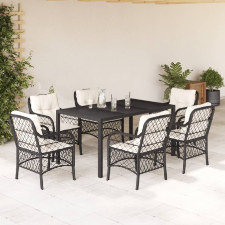vidaXL Set de comedor de jardín 7 pzas y cojines ratán sintético negro