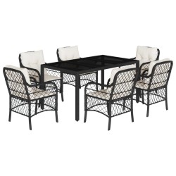 vidaXL Set de comedor de jardín 7 pzas y cojines ratán sintético negro