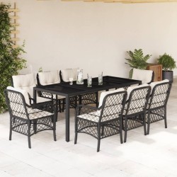 vidaXL Set de comedor de jardín 9 pzas y cojines ratán sintético negro