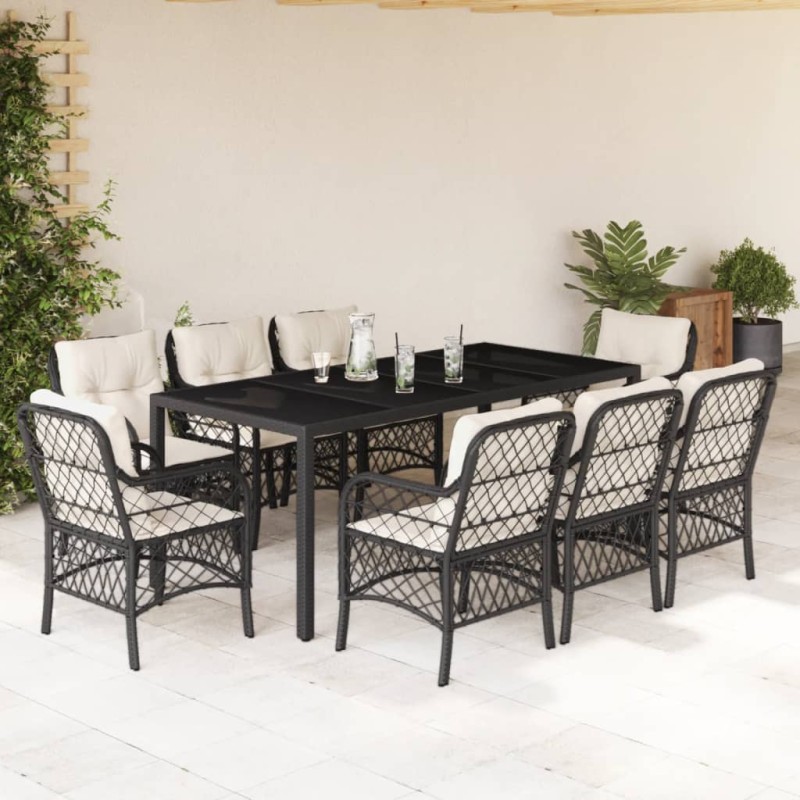 vidaXL Set de comedor de jardín 9 pzas y cojines ratán sintético negro vidaXL Set de comedor de jardín 9 pzas y cojines ratán sintético negro