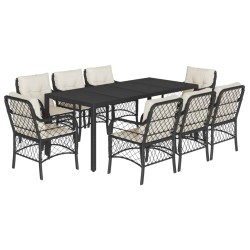 vidaXL Set de comedor de jardín 9 pzas y cojines ratán sintético negro