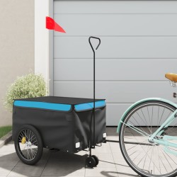 vidaXL Remolque para bicicleta hierro negro y azul 30 kg