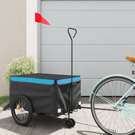 vidaXL Remolque para bicicleta hierro negro y azul 30 kg