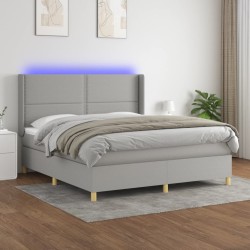 vidaXL Cama box spring colchón y luces LED tela gris claro 180x200 cm