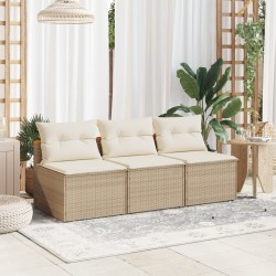 vidaXL Sofá de jardín sin reposabrazos 2 uds y cojines ratán PE beige