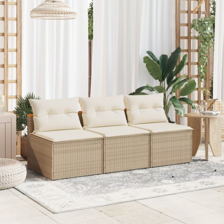vidaXL Sofá de jardín sin reposabrazos 2 uds y cojines ratán PE beige