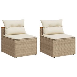 vidaXL Sofá de jardín sin reposabrazos 2 uds y cojines ratán PE beige