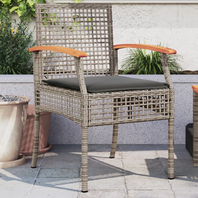 vidaXL Sillas de jardín con cojín 2 uds ratán PE gris y madera acacia vidaXL Sillas de jardín con cojín 2 uds ratán PE gris y madera acacia
