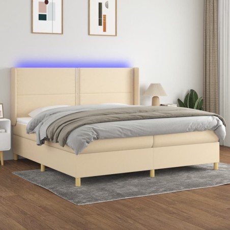 vidaXL Cama box spring colchón y luces LED tela crema 200x200 cm
