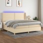 vidaXL Cama box spring colchón y luces LED tela crema 200x200 cm