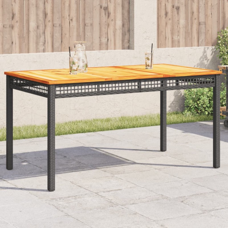vidaXL Mesa de jardín ratán sintético madera acacia negro 140x80x75 cm vidaXL Mesa de jardín ratán sintético madera acacia negro 140x80x75 cm