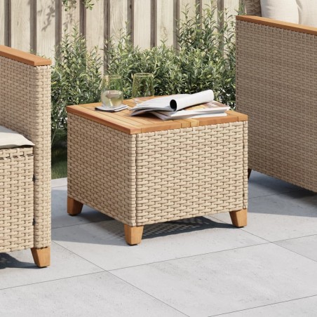 vidaXL Mesa de jardín ratán sintético madera acacia beige 45x45x37 cm