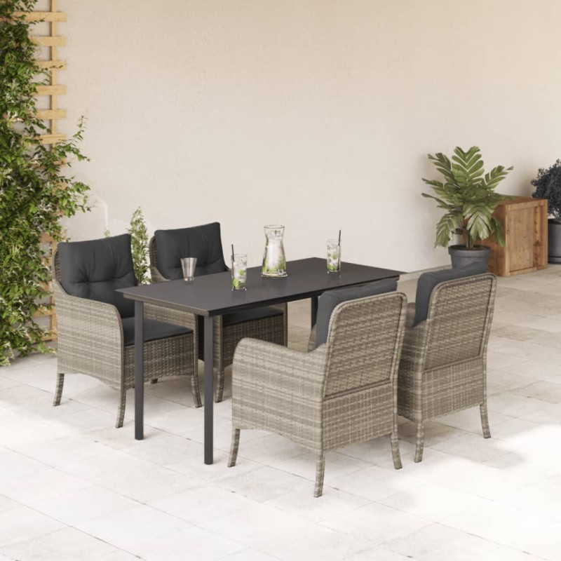 vidaXL Set comedor de jardín 5 pzas cojines ratán sintético gris claro vidaXL Set comedor de jardín 5 pzas cojines ratán sintético gris claro