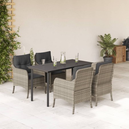 vidaXL Set comedor de jardín 5 pzas cojines ratán sintético gris claro