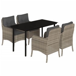 vidaXL Set comedor de jardín 5 pzas cojines ratán sintético gris claro
