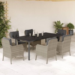 vidaXL Set comedor jardín 7 pzas y cojines ratán sintético gris claro