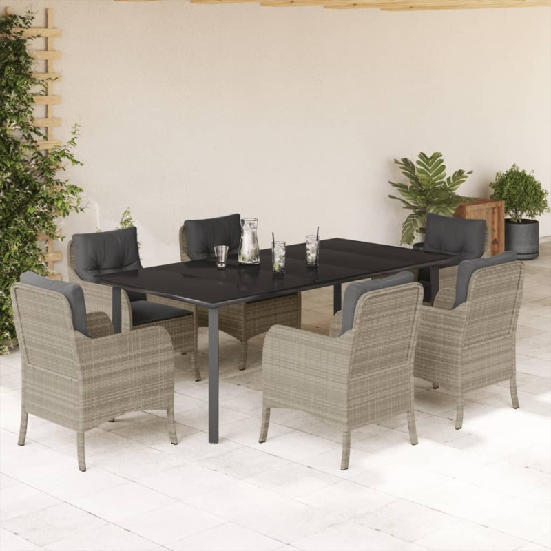 vidaXL Set comedor jardín 7 pzas y cojines ratán sintético gris claro