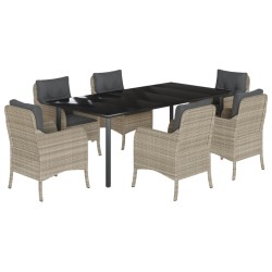 vidaXL Set comedor jardín 7 pzas y cojines ratán sintético gris claro