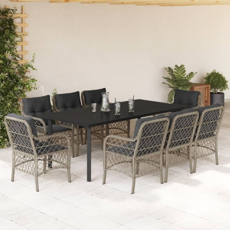 vidaXL Set comedor de jardín 9 pzas cojines ratán sintético gris claro vidaXL Set comedor de jardín 9 pzas cojines ratán sintético gris claro