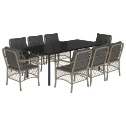 vidaXL Set comedor de jardín 9 pzas cojines ratán sintético gris claro