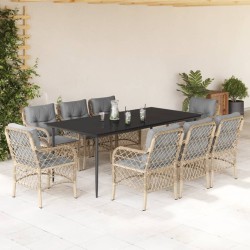 vidaXL Set comedor de jardín 9 pzas con cojines ratán sintético beige
