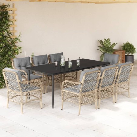 vidaXL Set comedor de jardín 9 pzas con cojines ratán sintético beige