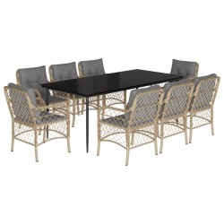 vidaXL Set comedor de jardín 9 pzas con cojines ratán sintético beige