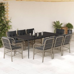 vidaXL Set comedor de jardín 9 pzas cojines ratán sintético gris claro