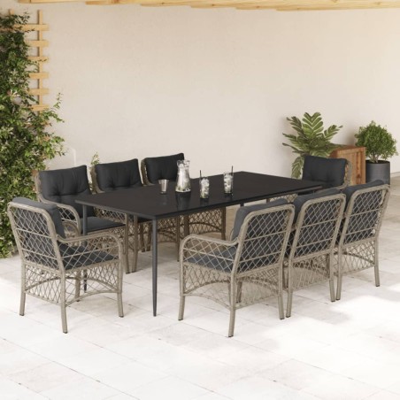 vidaXL Set comedor de jardín 9 pzas cojines ratán sintético gris claro