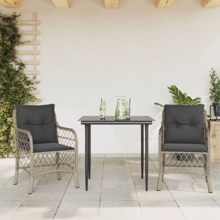 vidaXL Sillas y mesita de jardín 3 piezas ratán sintético cojín gris